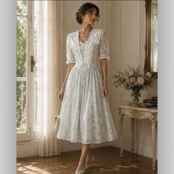 Gunne Sax Dresses & Skirts - Vintage 80s Gunne Sax Jessica McClintock Pastel Floral Prairie Cottagecore Dress